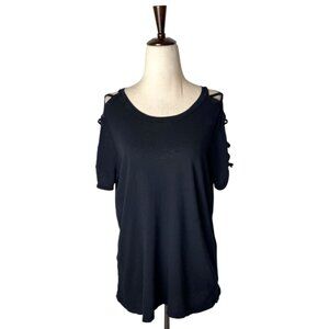 Michael Lauren Shirt Women Small Black Cotton‎ Criss Cross Cut Out Sleeve Tee